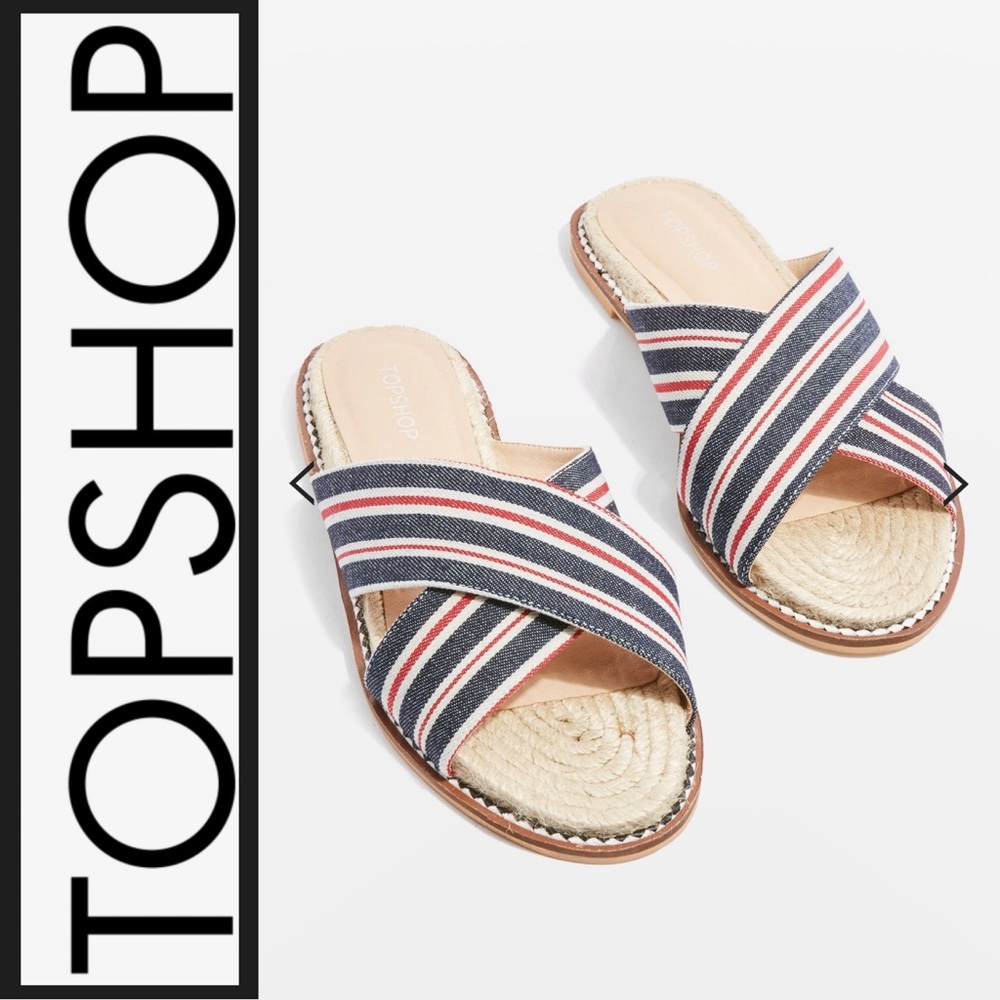 Topshop Red Blue Cross Espadrille Beachy Sandal 8